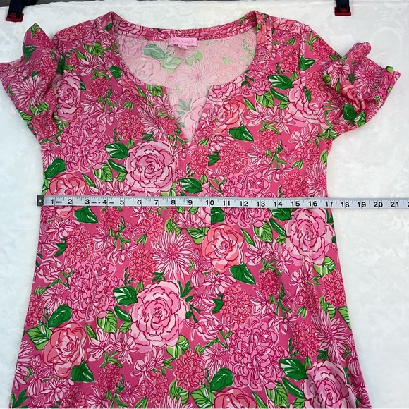 Lilly Pulitzer 100% Silk Rose Floral Split Neck SS Dress Pink Sz 8 No Belt - Picture 9 of 12